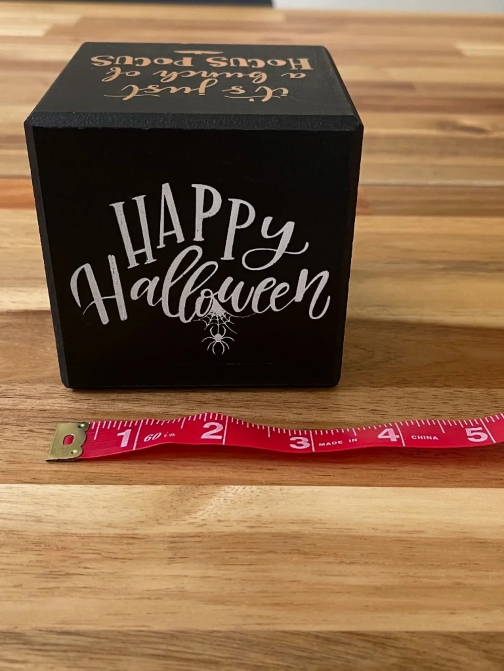 Halloween phrases wood cube - black with orange and white font